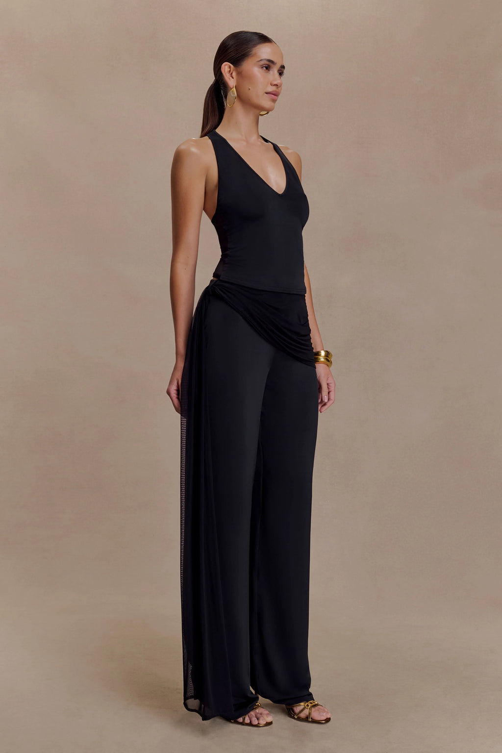 Aspyn Slinky Gathered Wide Leg Pants - Black