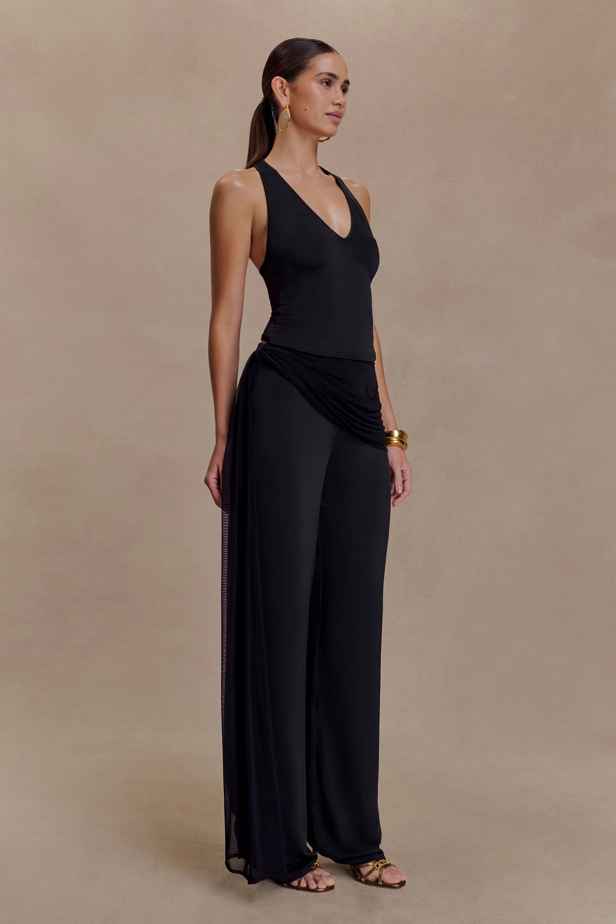 Aspyn Slinky Gathered Wide Leg Pants - Black
