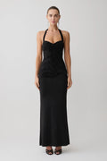 Hoai Gathered Slinky Halter Maxi Dress - Black