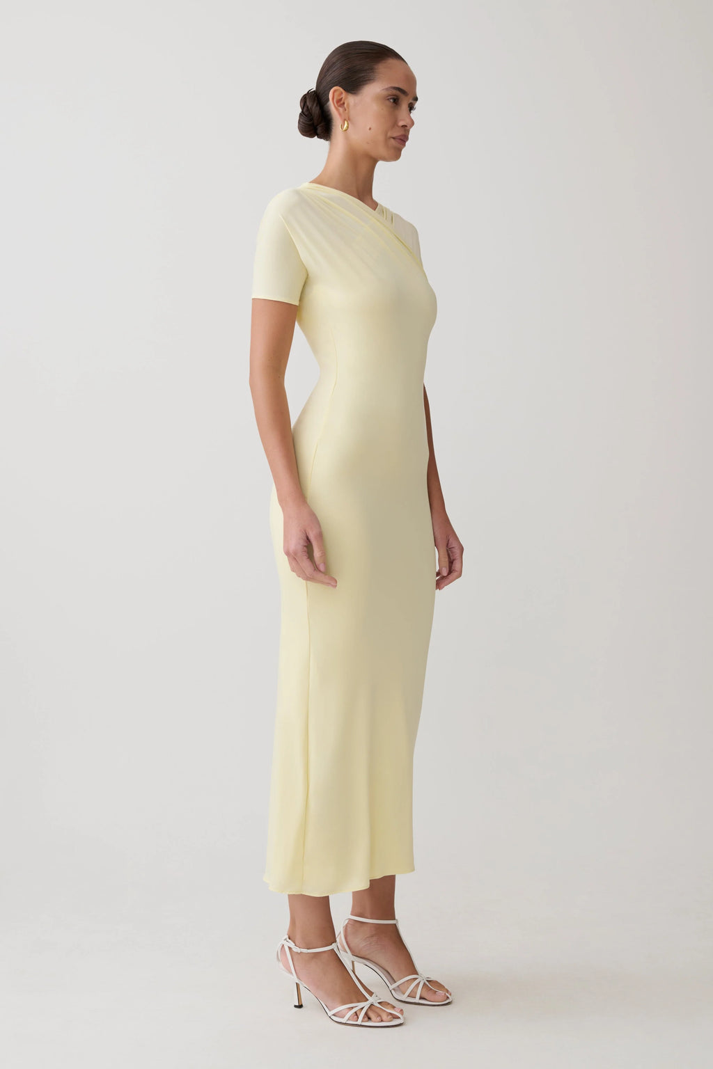 Junie Cross-Over Neck Slinky Maxi Dress - Lemon