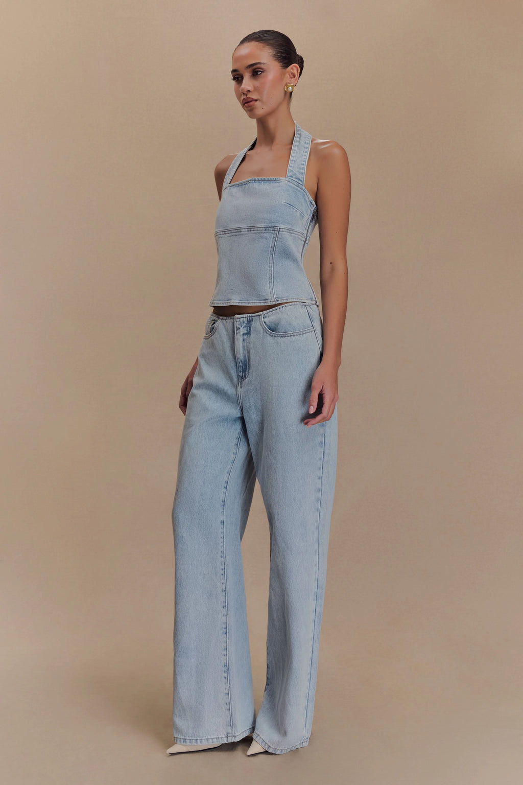 Caitlin Mid Rise Denim Jeans - Light Blue