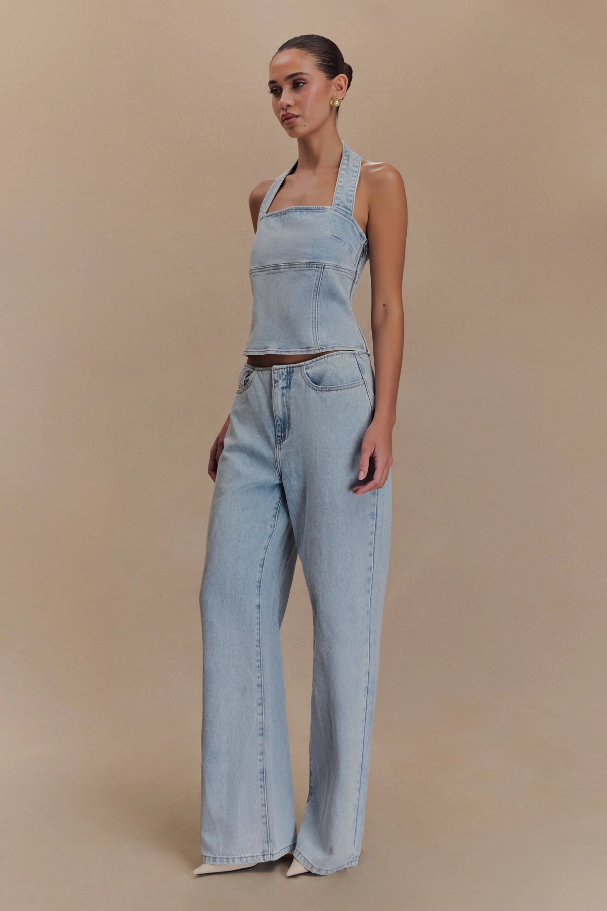 Caitlin Mid Rise Denim Jeans - Light Blue