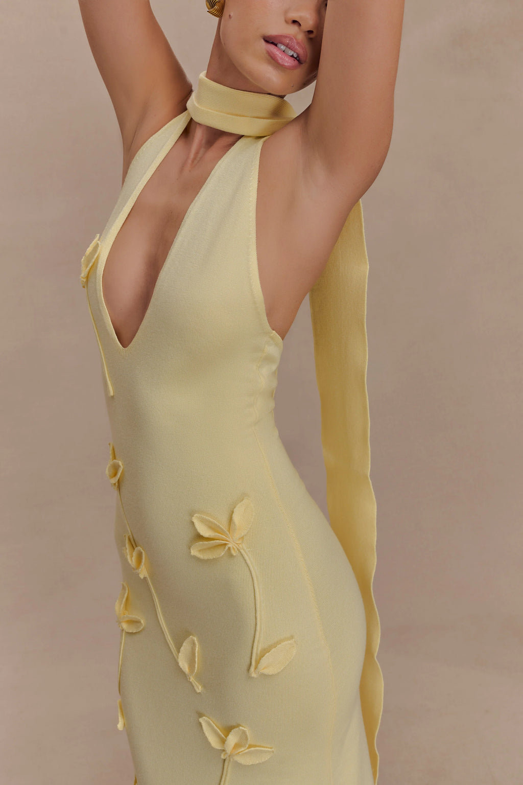 Wynn Floral Knit Midi Dress - Lemon