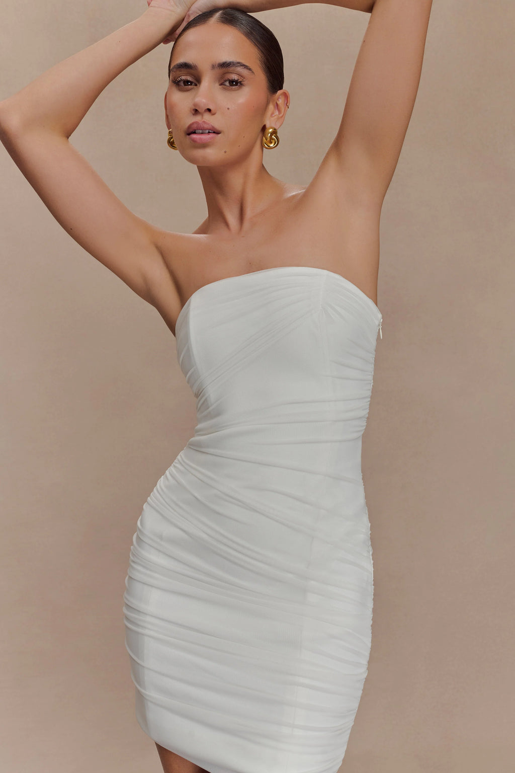 Jianna Strapless Mesh Mini Dress - White