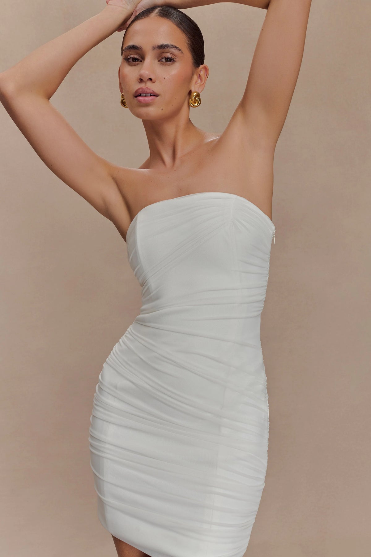 Jianna Strapless Mesh Mini Dress - White
