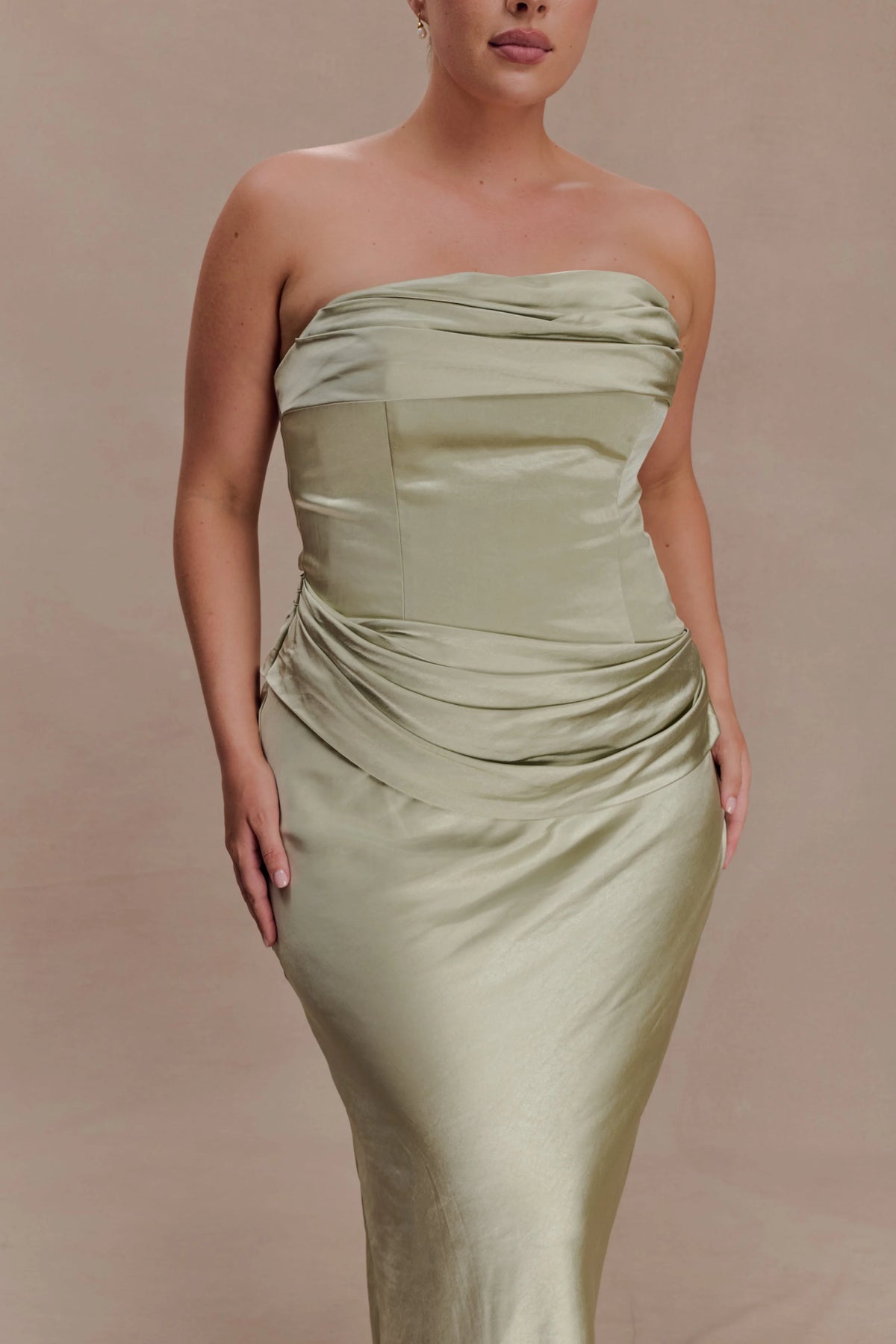 Sarah Strapless Maxi Dress With Waist Tie - Sage