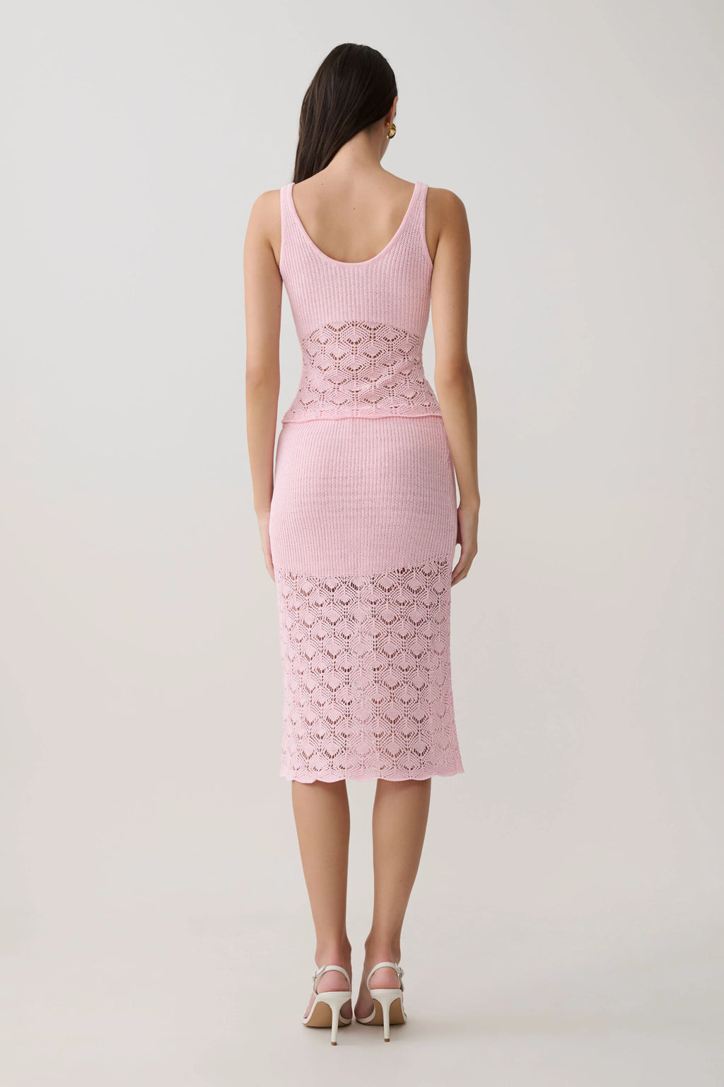 Atlantis Crochet Knit Midi Skirt - Baby Pink