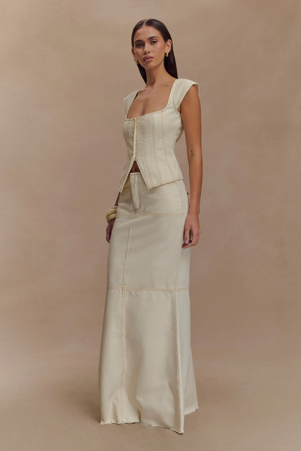 Loretta Denim Maxi Skirt - Ecru