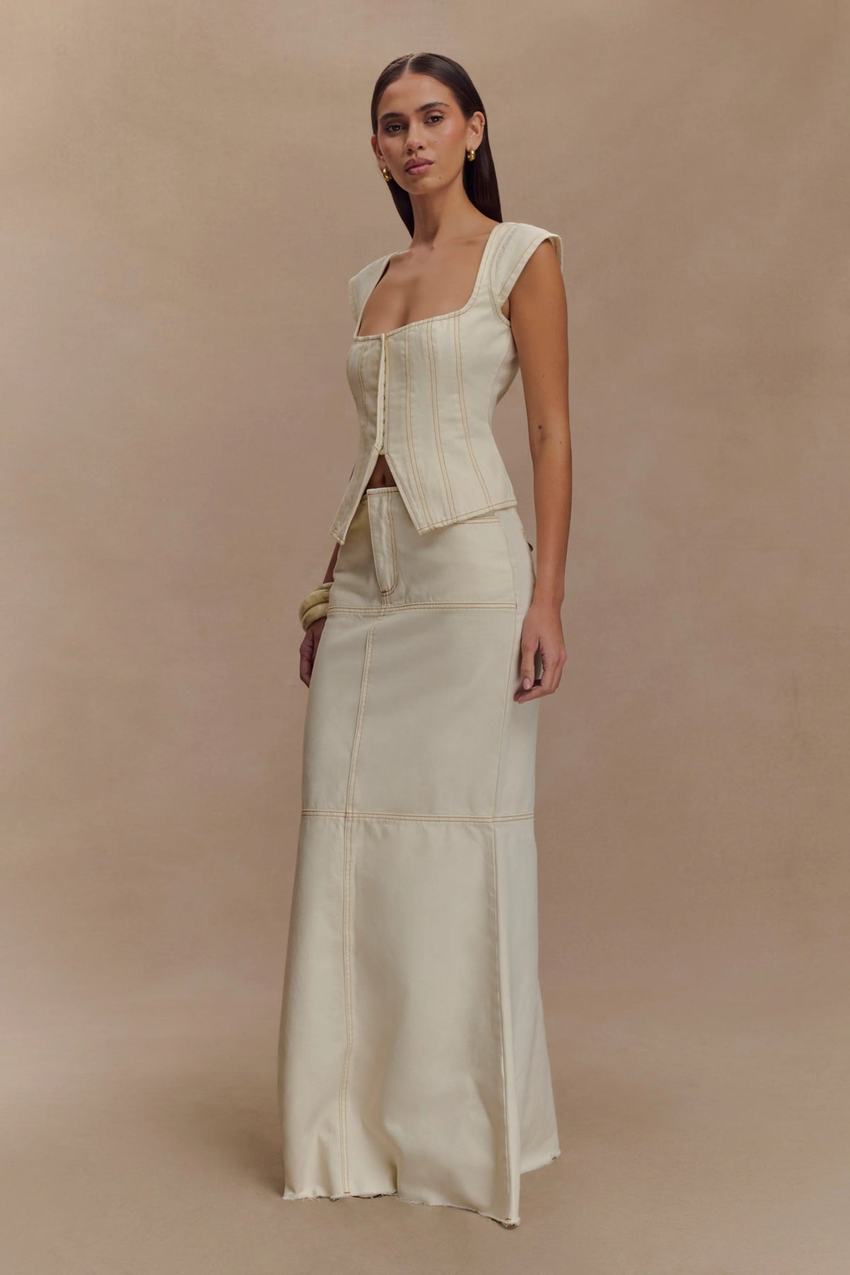 Loretta Denim Maxi Skirt - Ecru