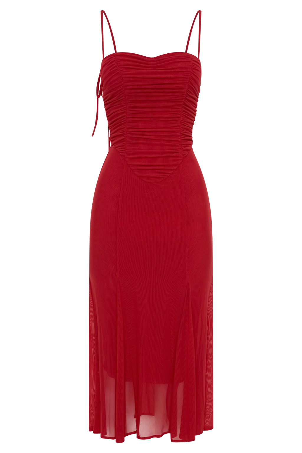 Willa Gathered Mesh Midi Dress - Ruby