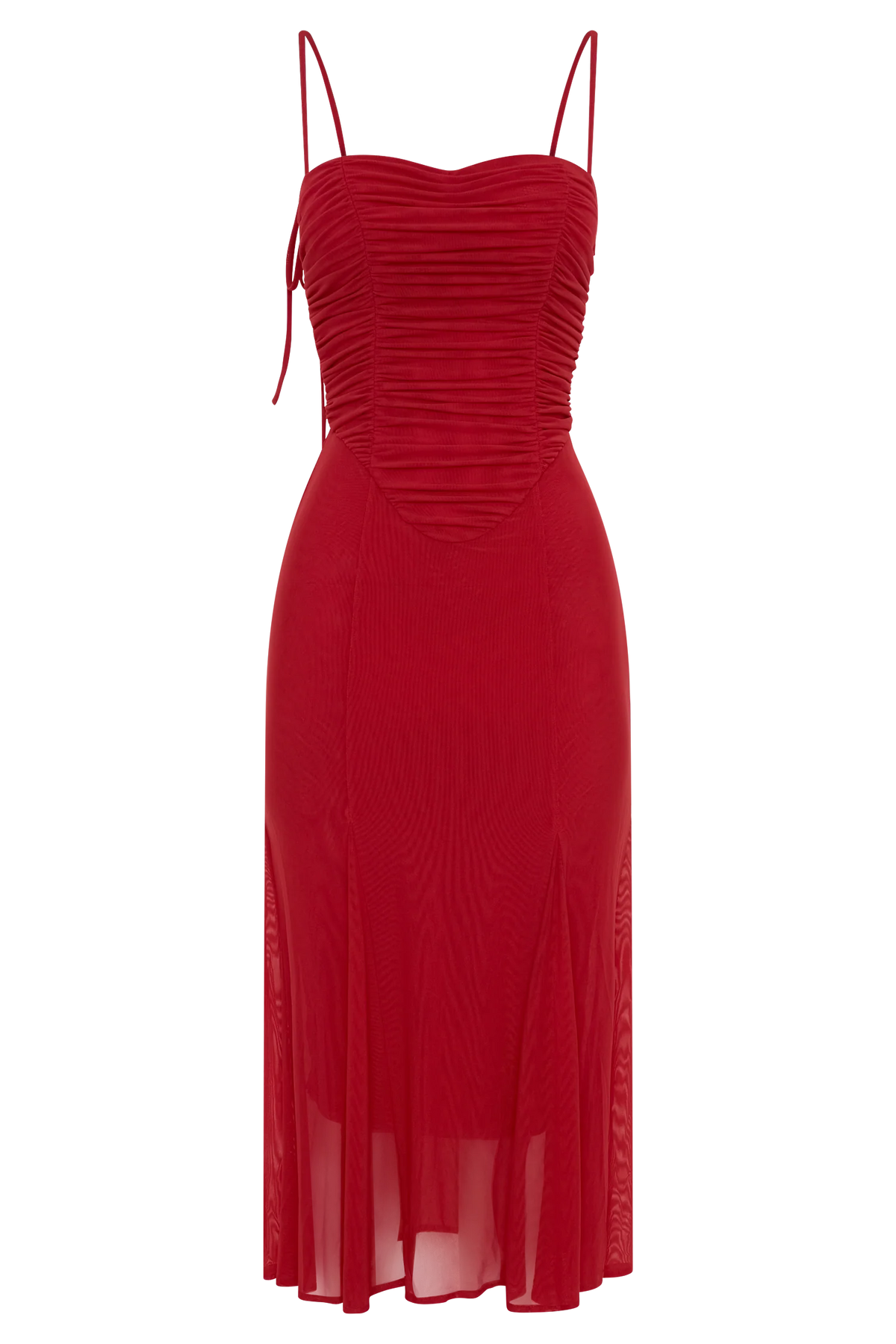 Willa Gathered Mesh Midi Dress - Ruby