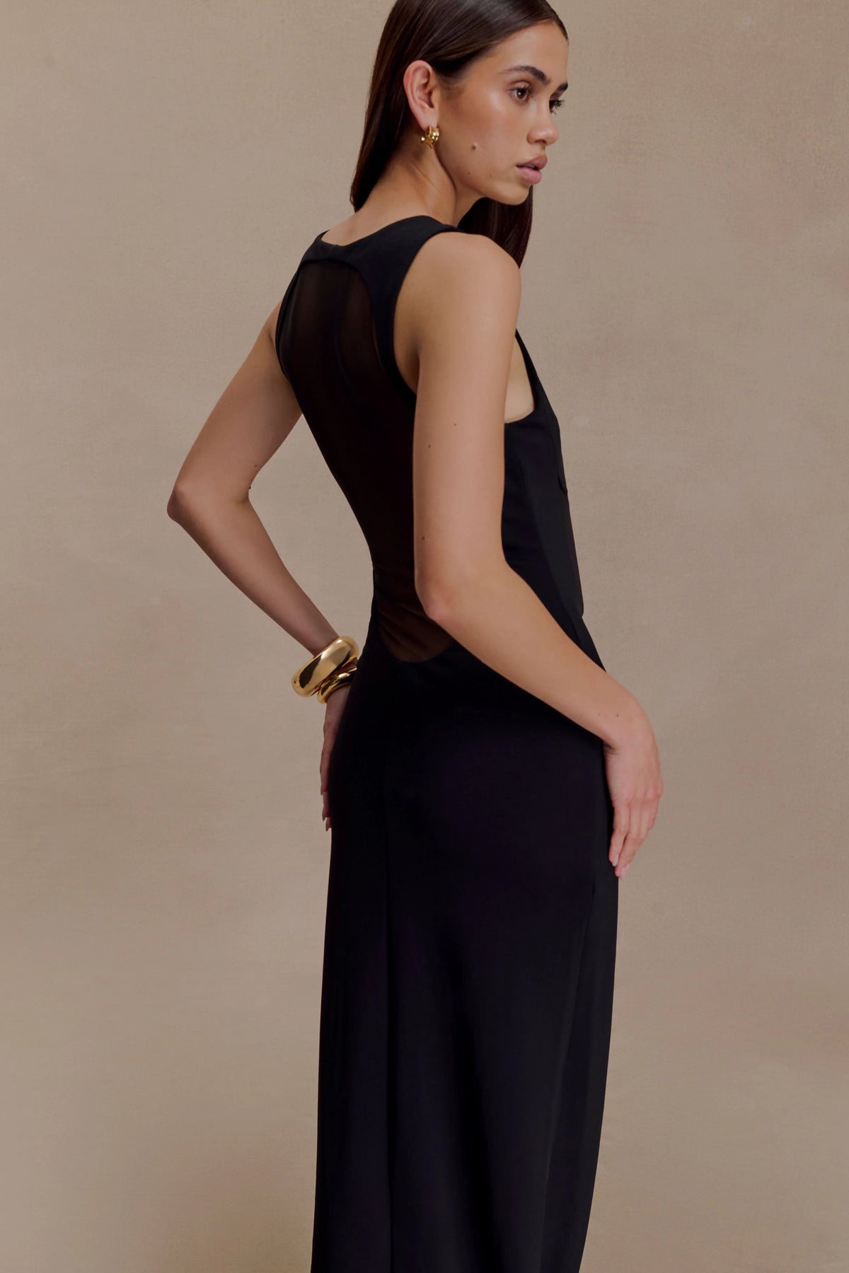 Marlon Crepe And Mesh Maxi Dress - Black