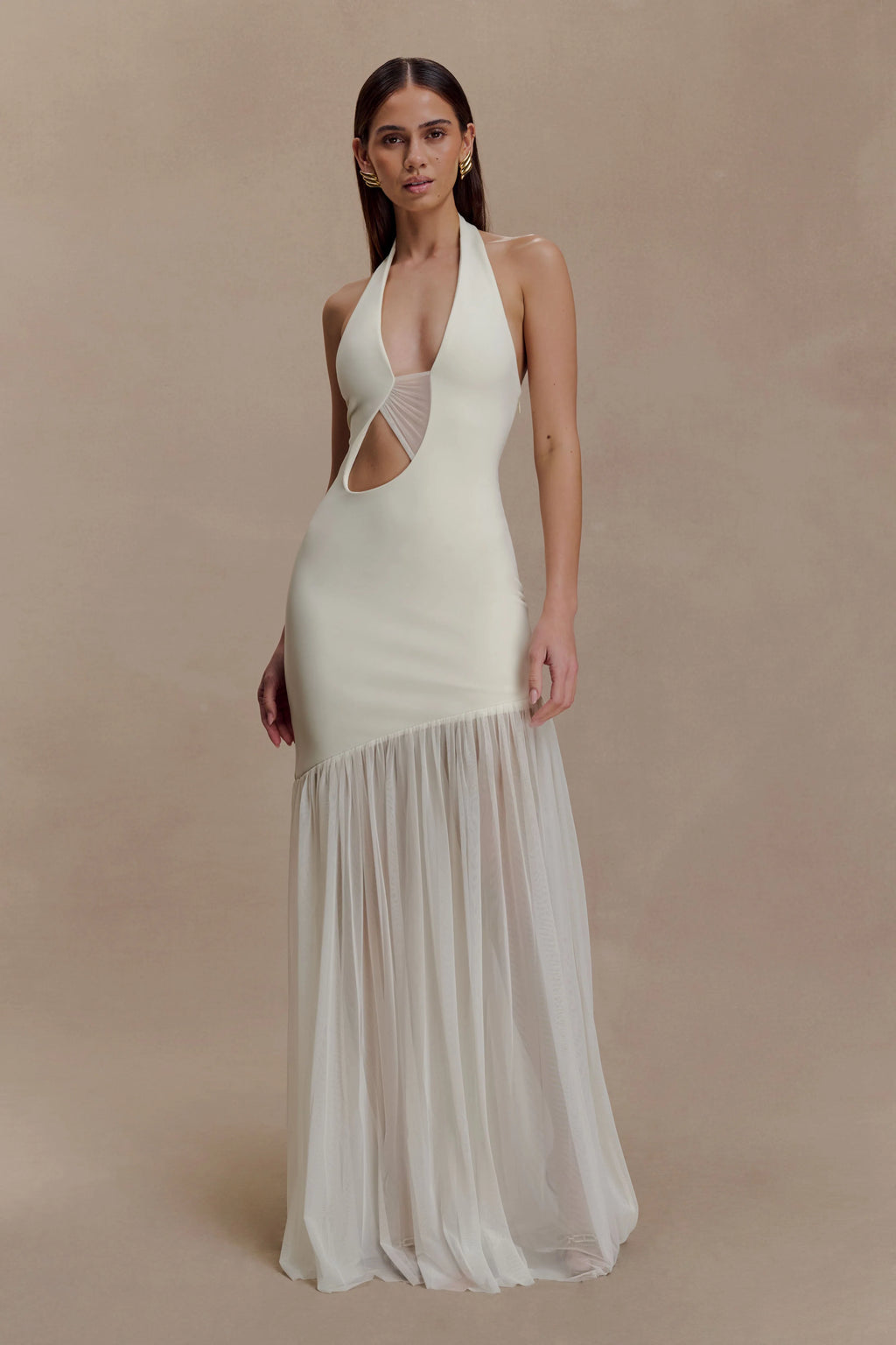 Aubree Crepe And Mesh Maxi Dress - Ivory
