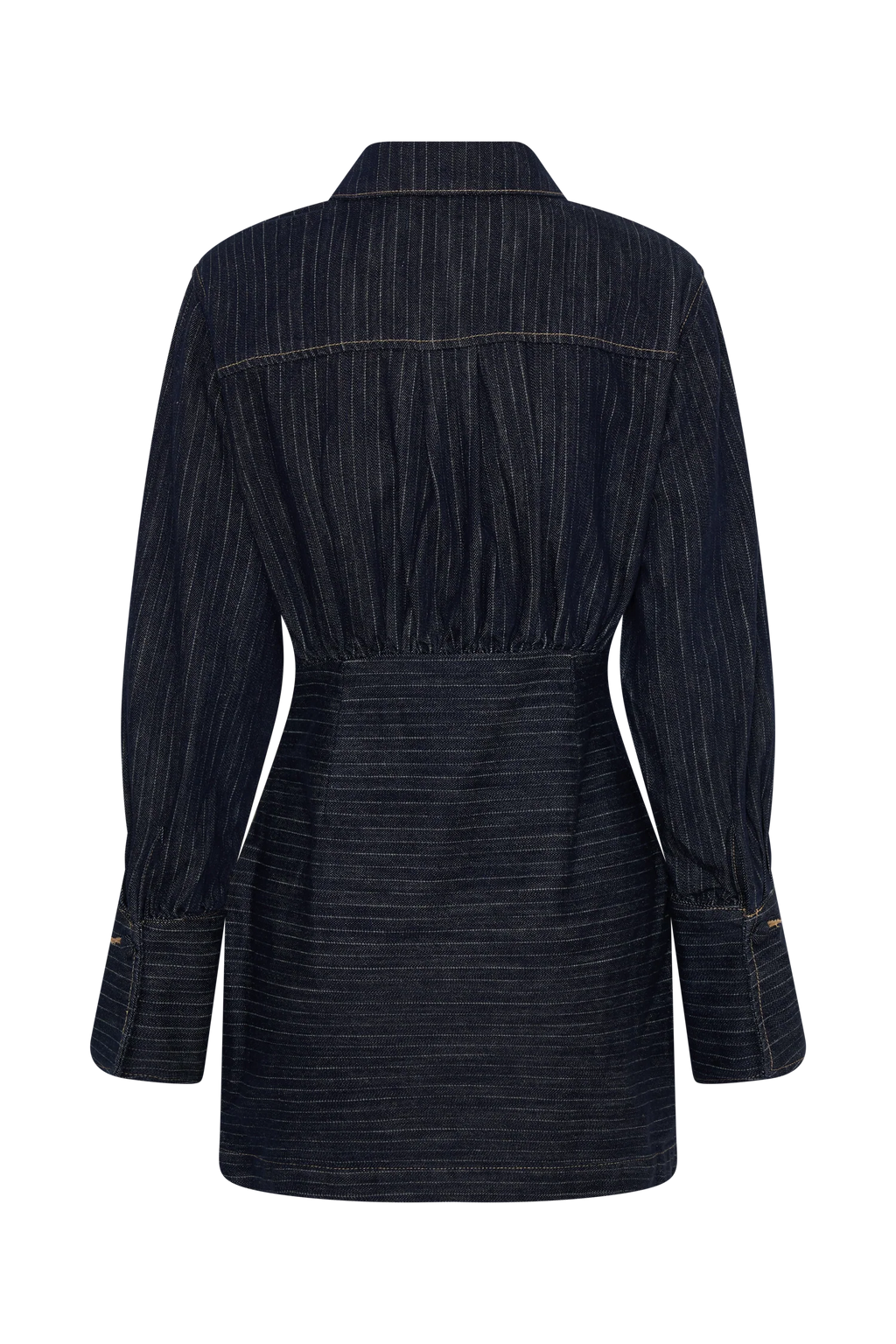 Zarah Denim Long Sleeve Mini Dress - Indigo Pinstripe