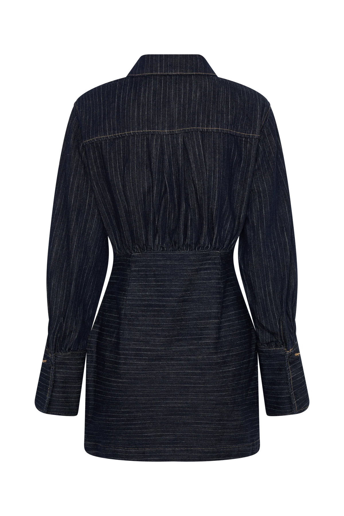Zarah Denim Long Sleeve Mini Dress - Indigo Pinstripe