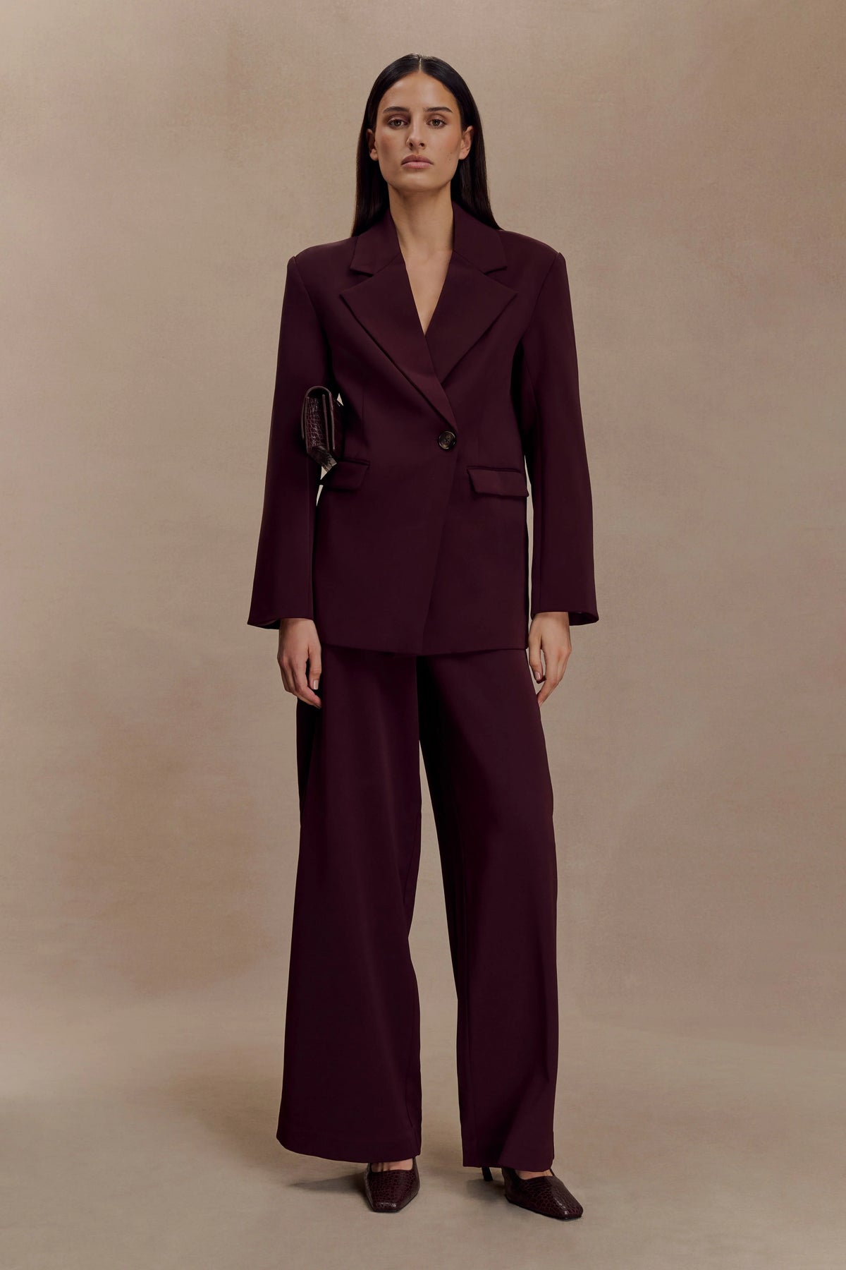 Arlo Wide Leg Suiting Trouser - Mahogany