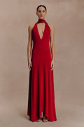 Juliet Slinky Maxi Dress With Scarf - Ruby