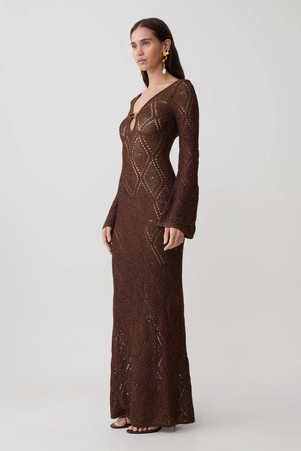Chelsea Lurex Crochet Maxi Dress - Bronze