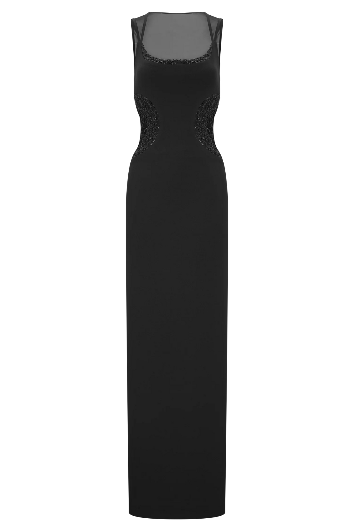 Angelique Beaded Crepe Maxi Dress - Black