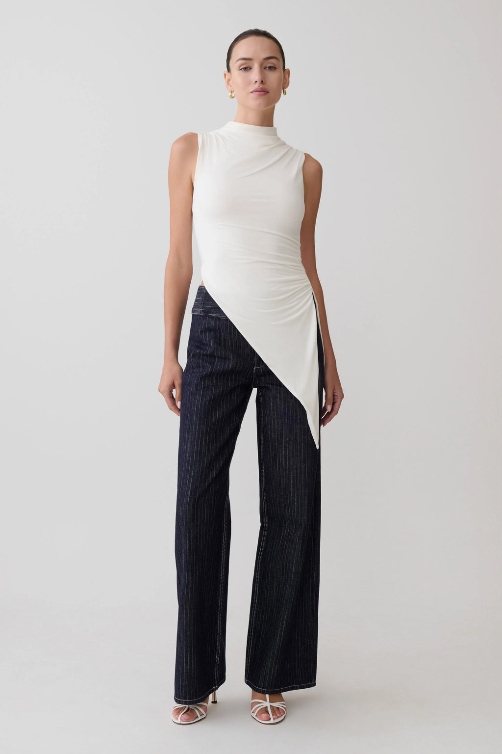 Suong High Neck Gathered Top - White
