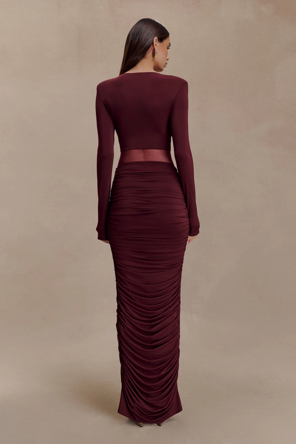 Louanne Slinky Long Sleeve Maxi Dress - Burgundy