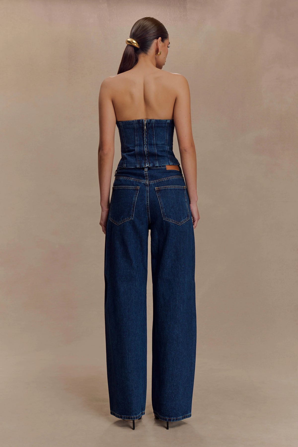 Laina Mid Rise Diamante Denim Jeans - Midnight Blue