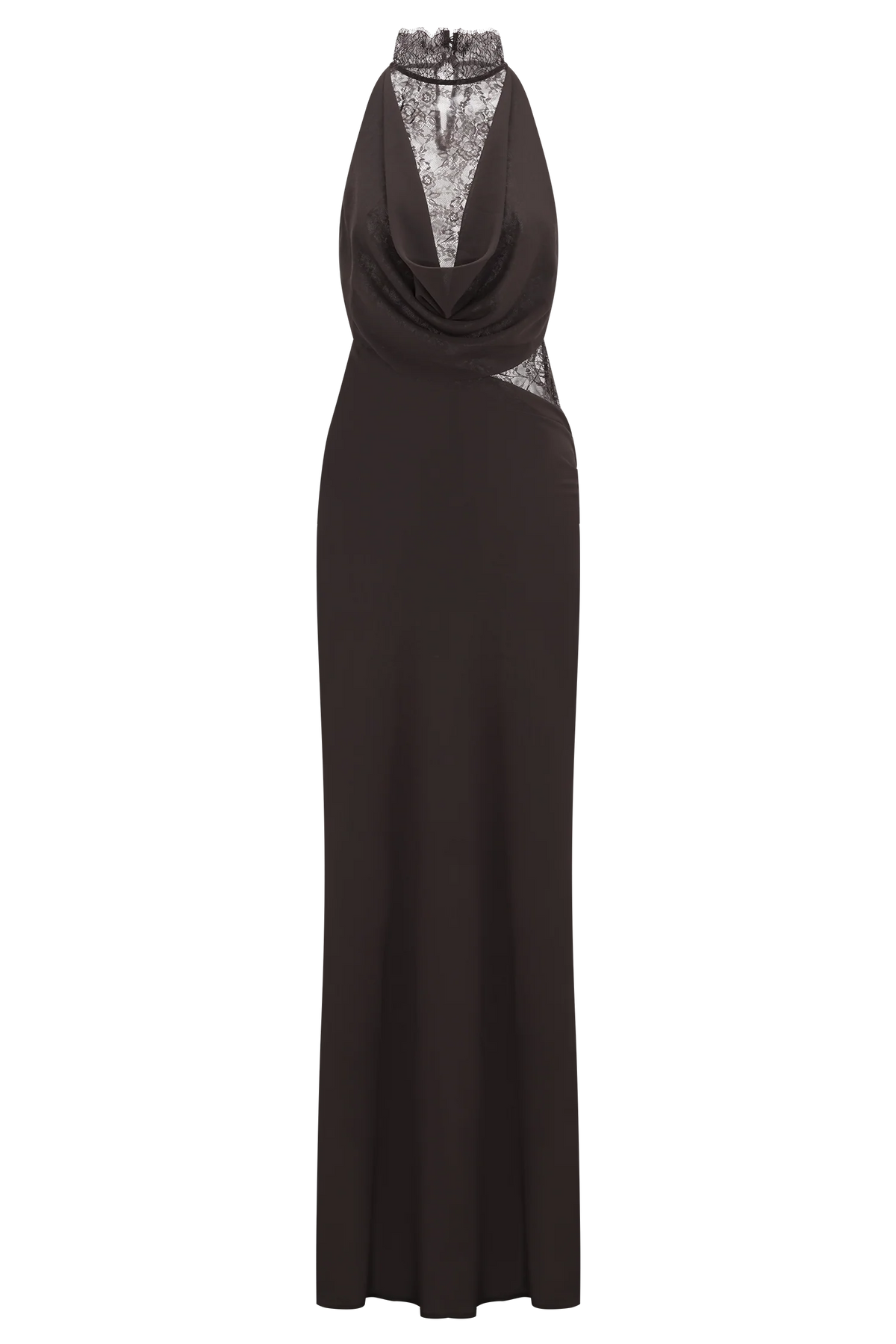 Arra Chiffon And Lace Halter Maxi Dress - Cacao Brown
