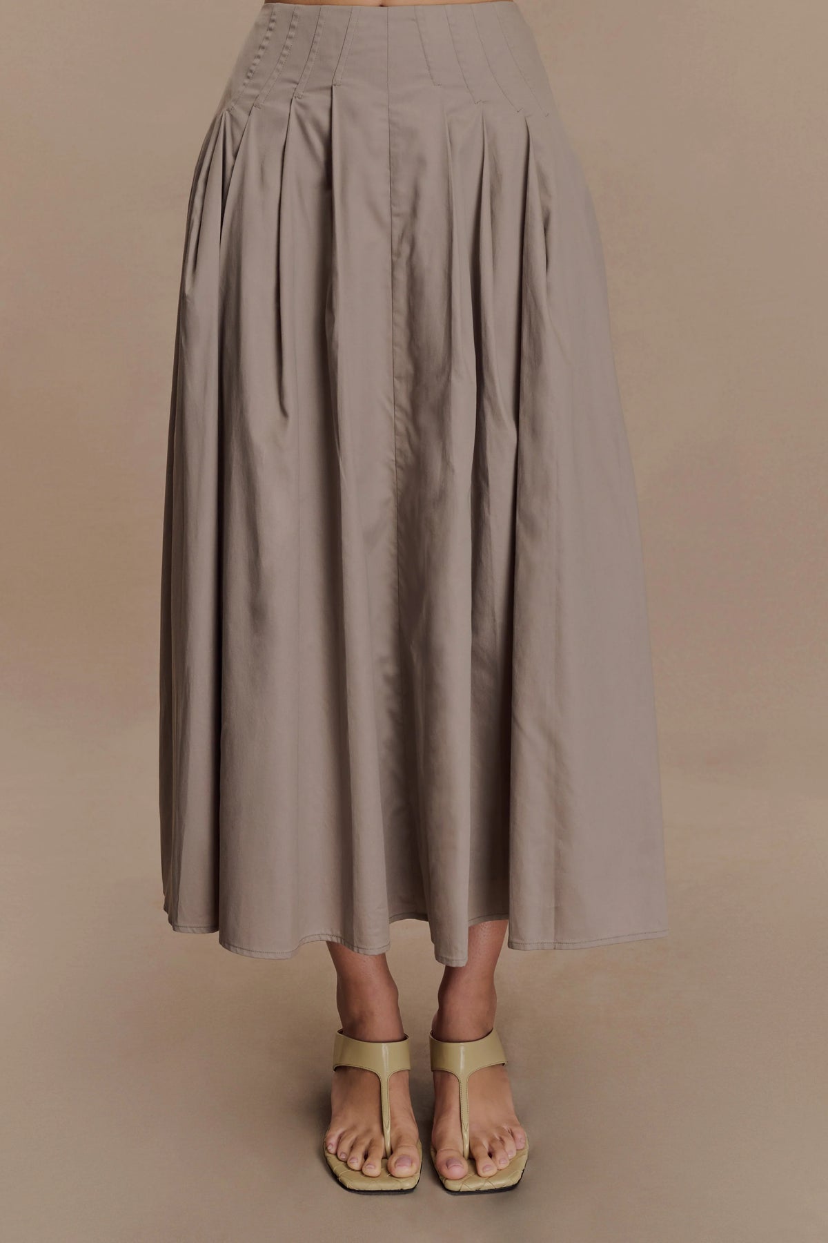 Mae A-Line Midi Skirt - Pebble Brown