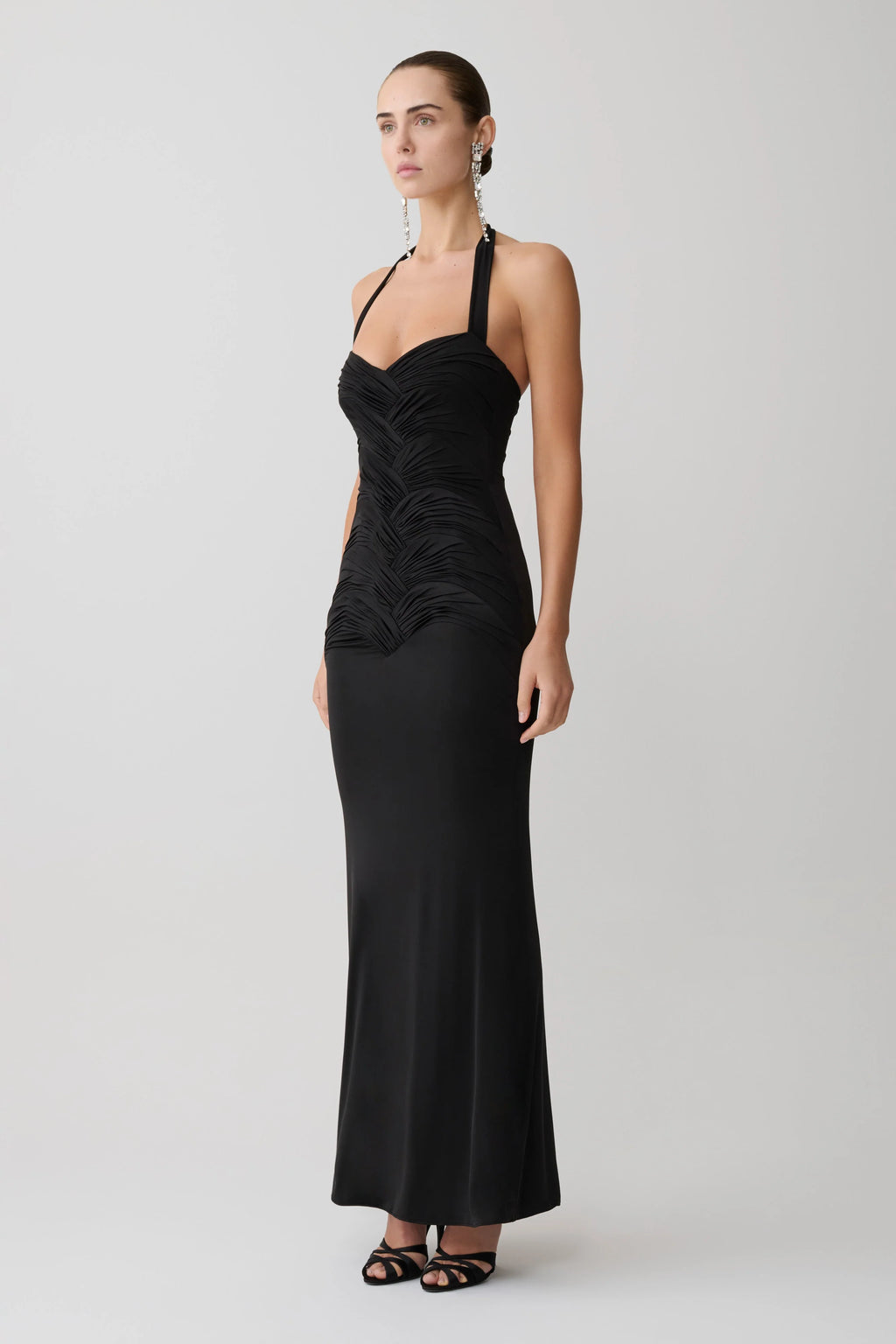 Hoai Gathered Slinky Halter Maxi Dress - Black