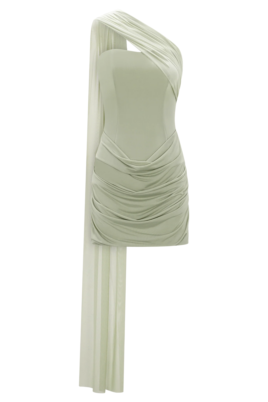 Mattea Slinky And Mesh Mini Dress With Scarf - Sage