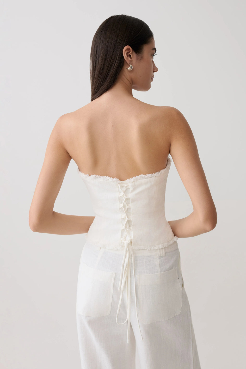 Annie Strapless Tie Back Linen Top - White
