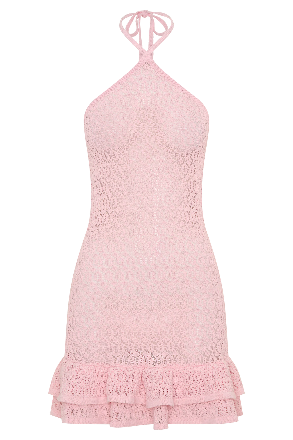 Carrisa Crochet Knit Mini Dress - Baby Pink
