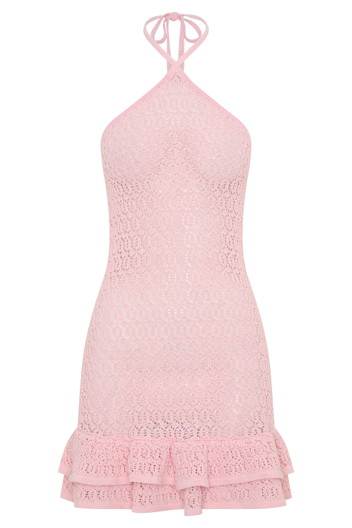 Carrisa Crochet Knit Mini Dress - Baby Pink