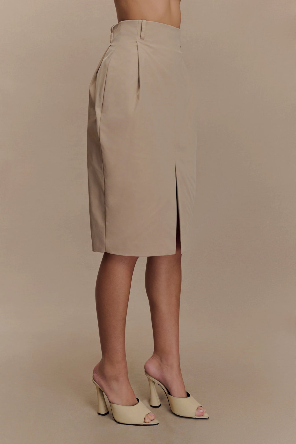 Vera Twill Split Front Midi Skirt - Camel