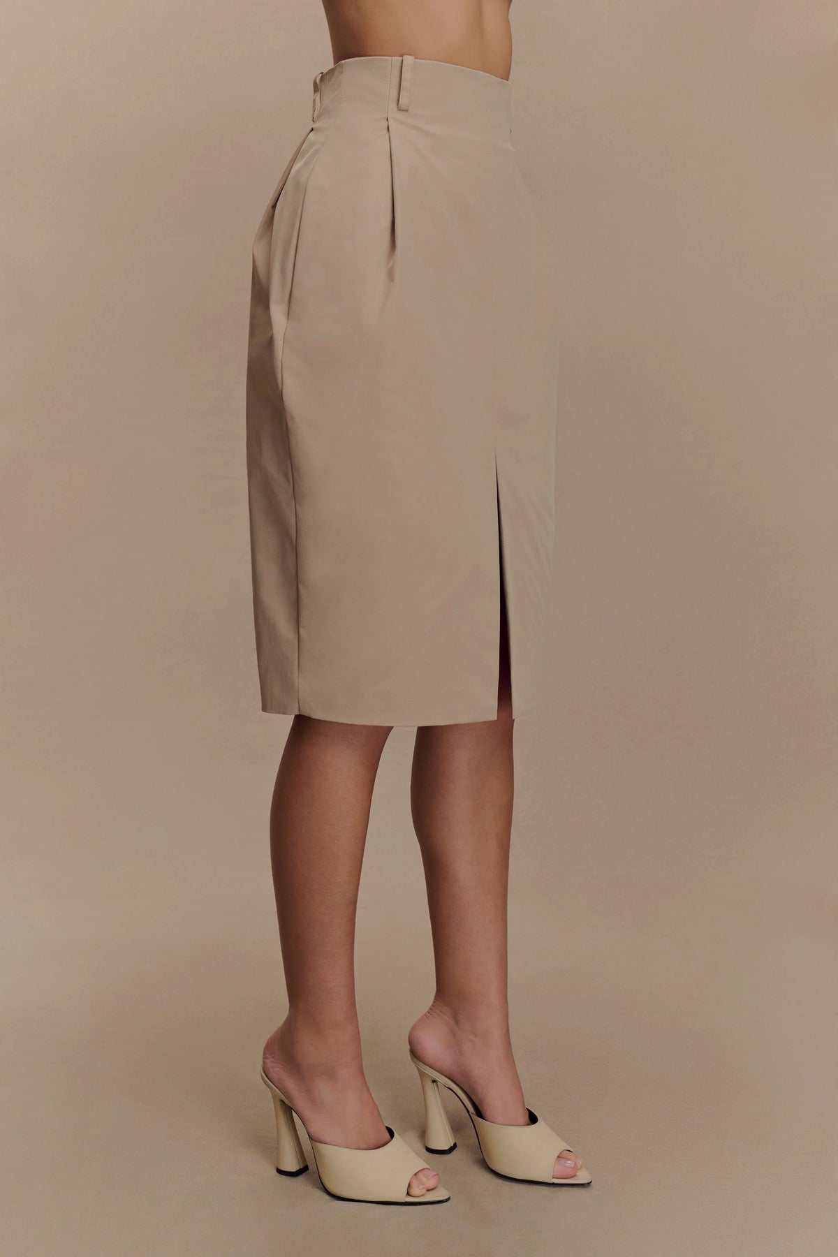 Vera Twill Split Front Midi Skirt - Camel