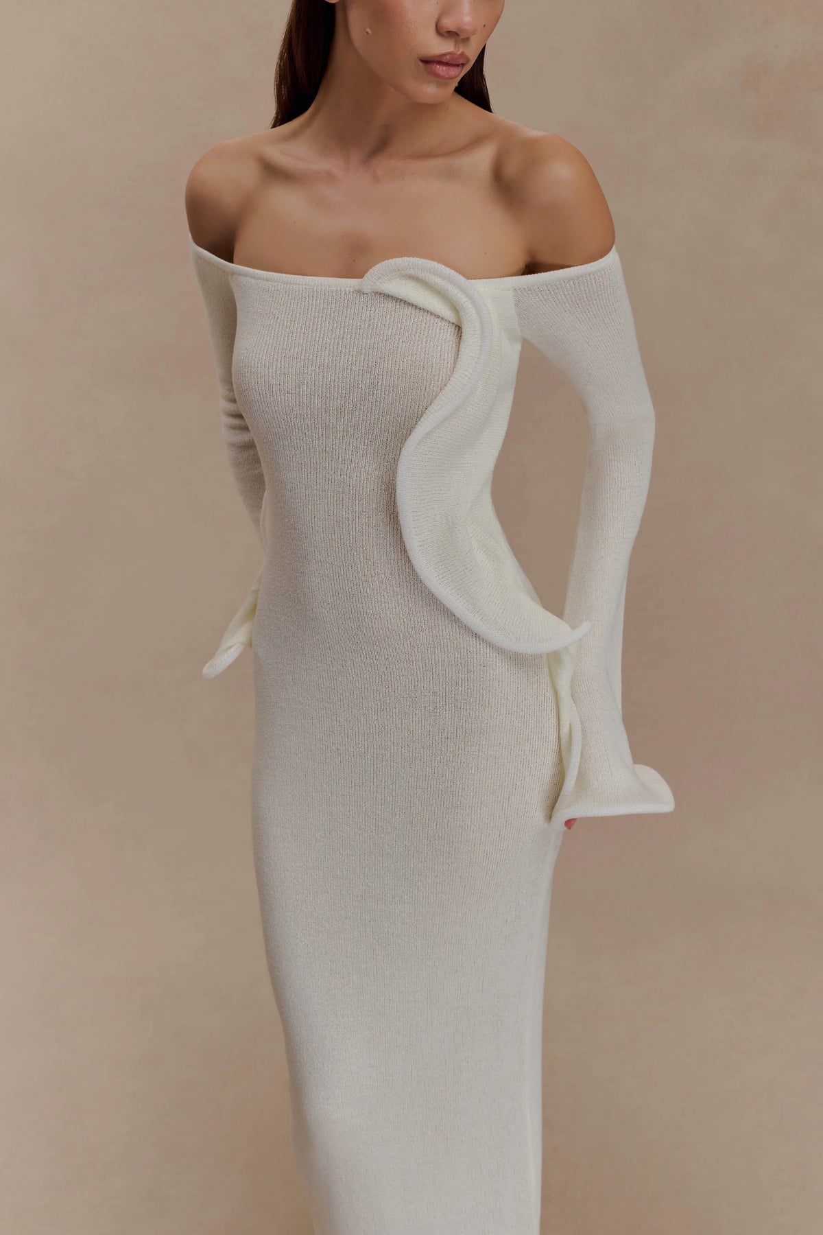 Sandrine Off Shoulder Knit Maxi Dress - White