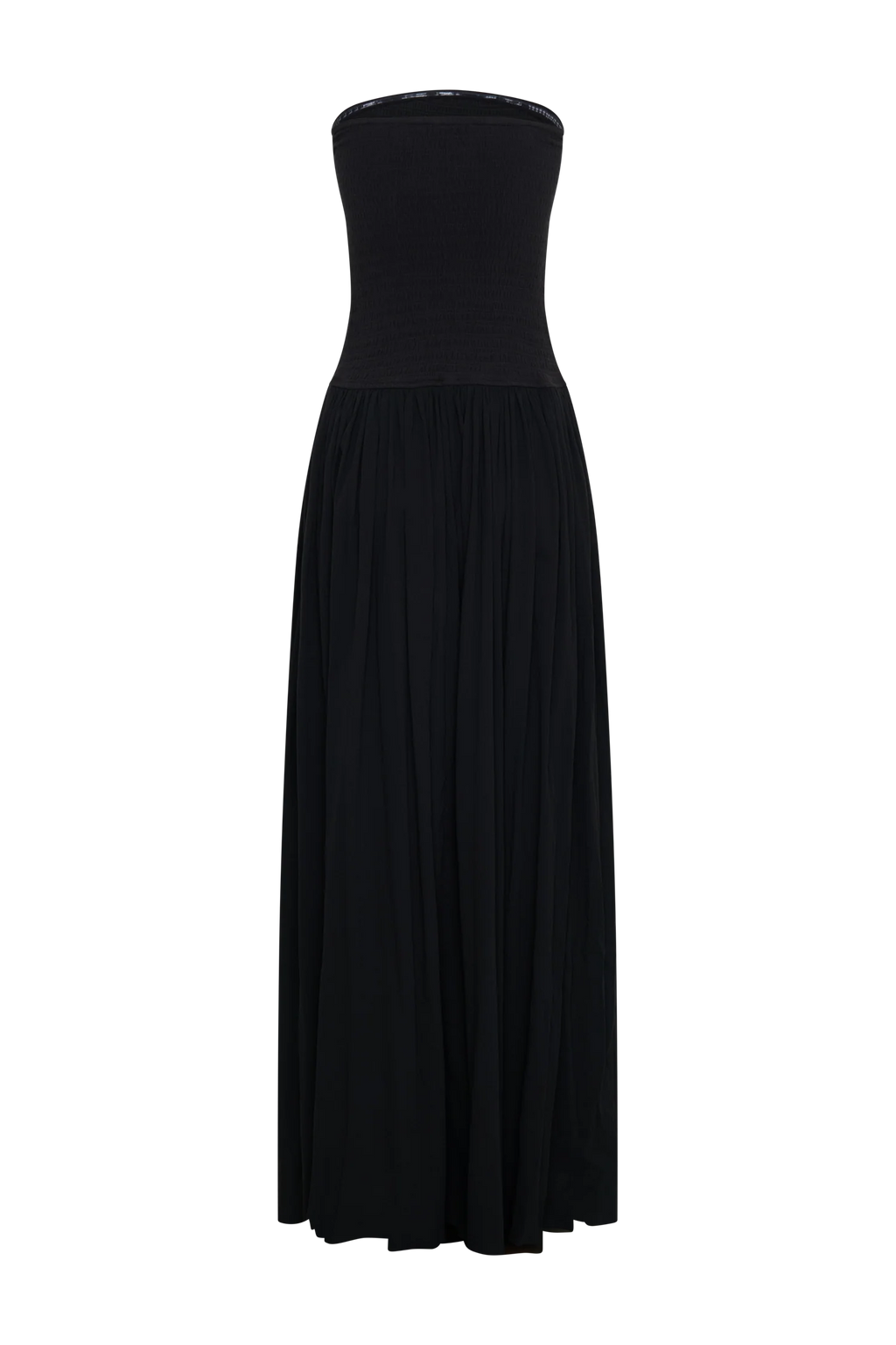 Maureen Cotton Shirring Maxi Dress - Black