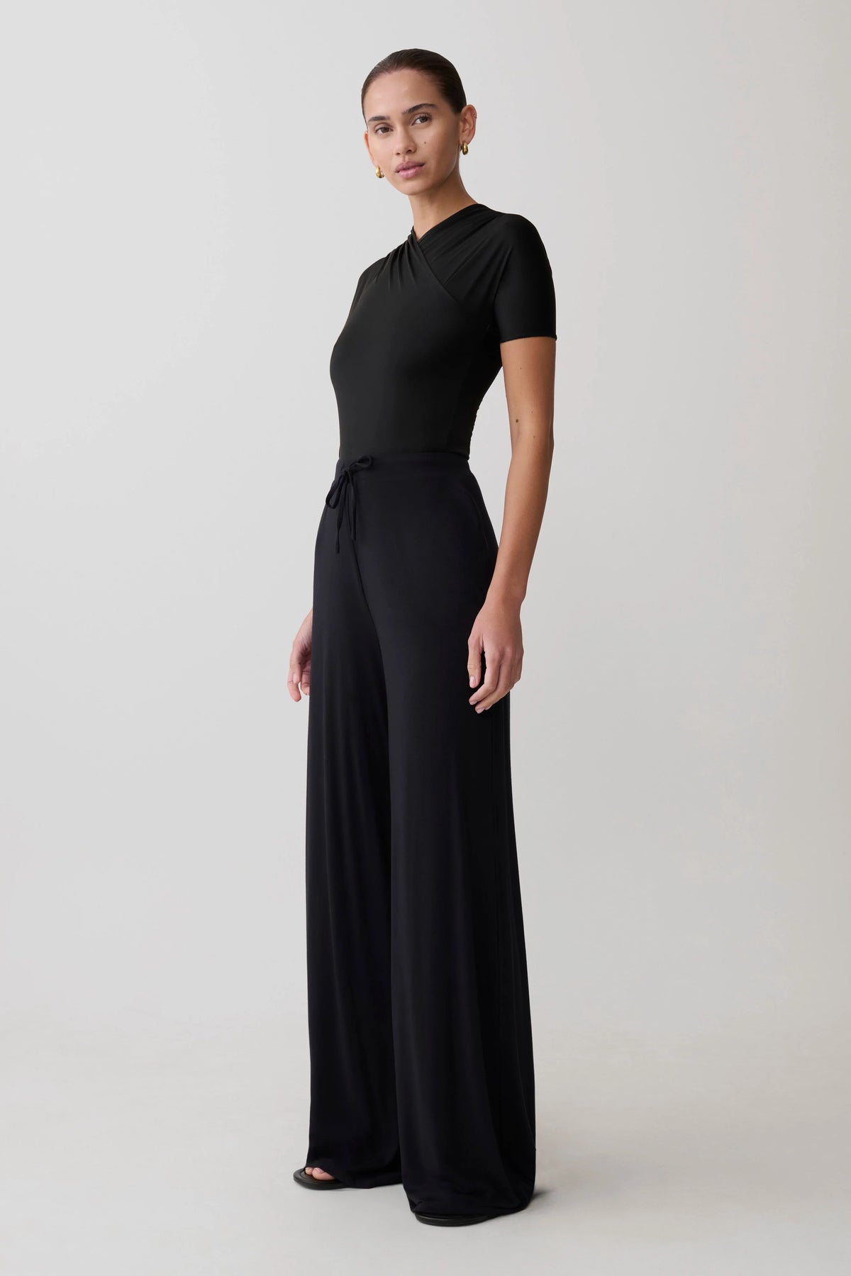 Dewi Wide Leg Modal Pants - Black