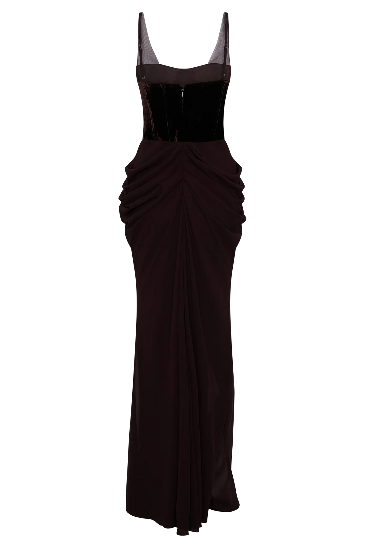 Roxanne Velvet Corset Maxi Dress - Cacao Brown