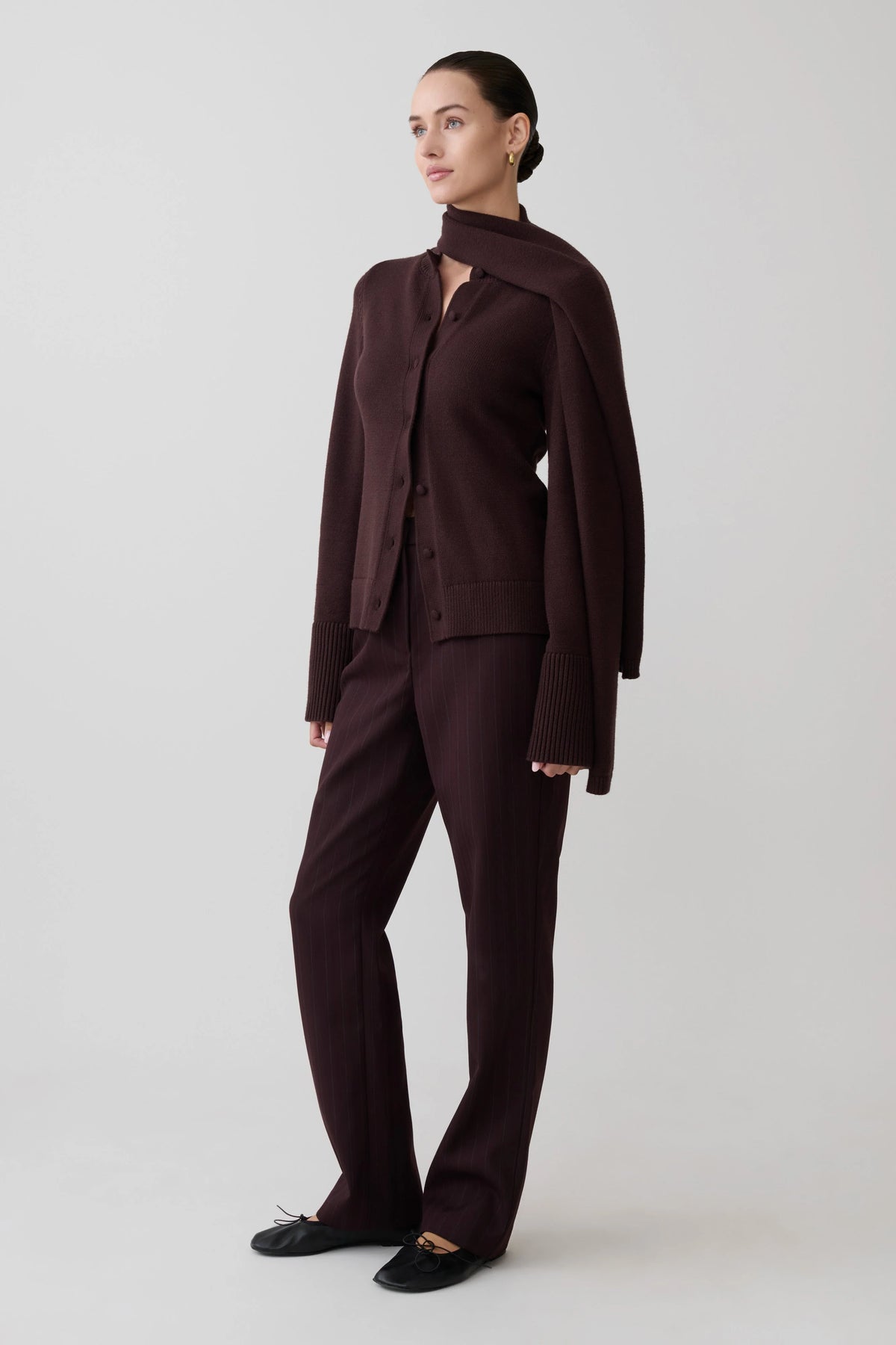 Lara Knit Cardigan With Scarf - Chocolate