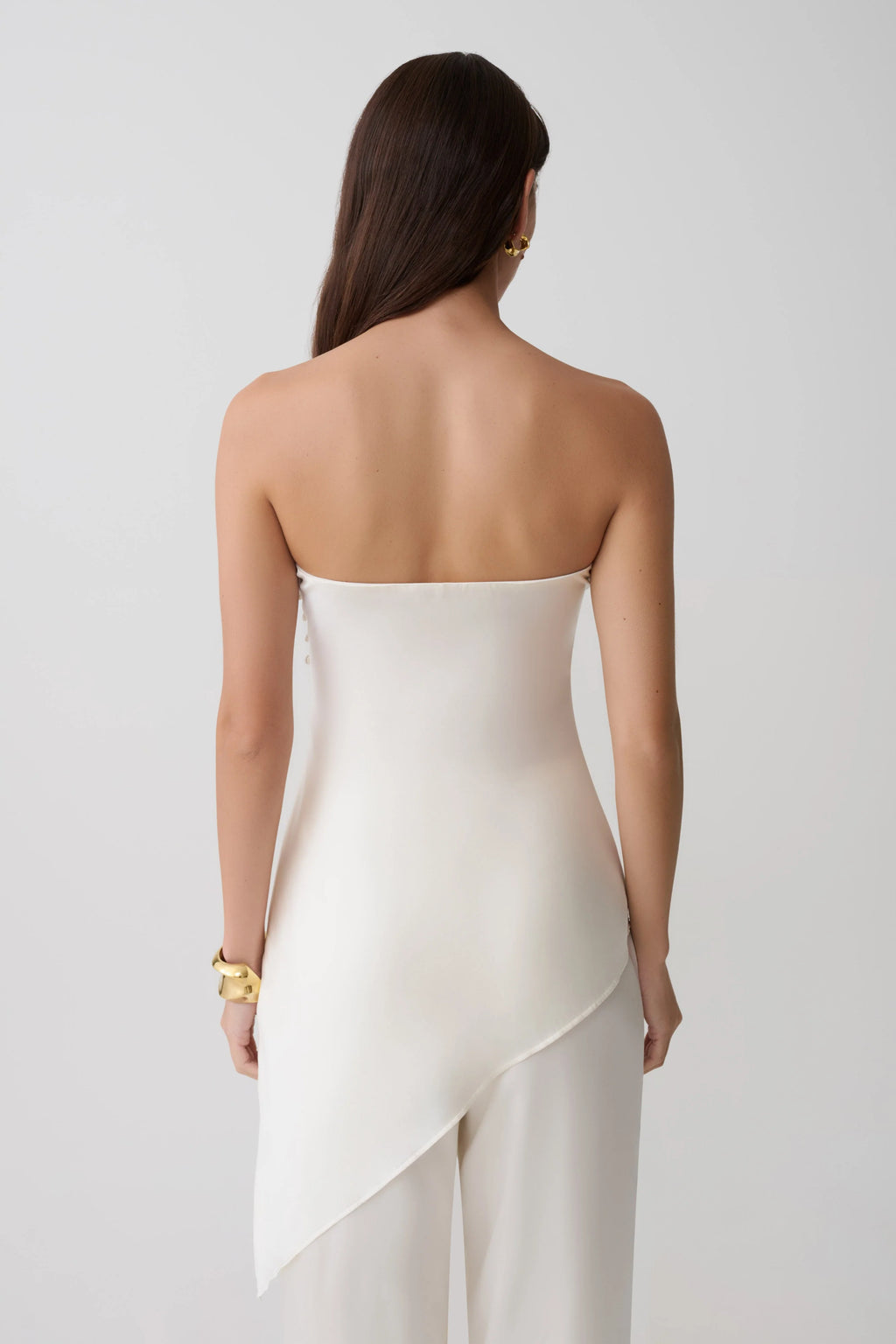 Kayla Silk Blend Strapless Asymmetric Top - Ivory