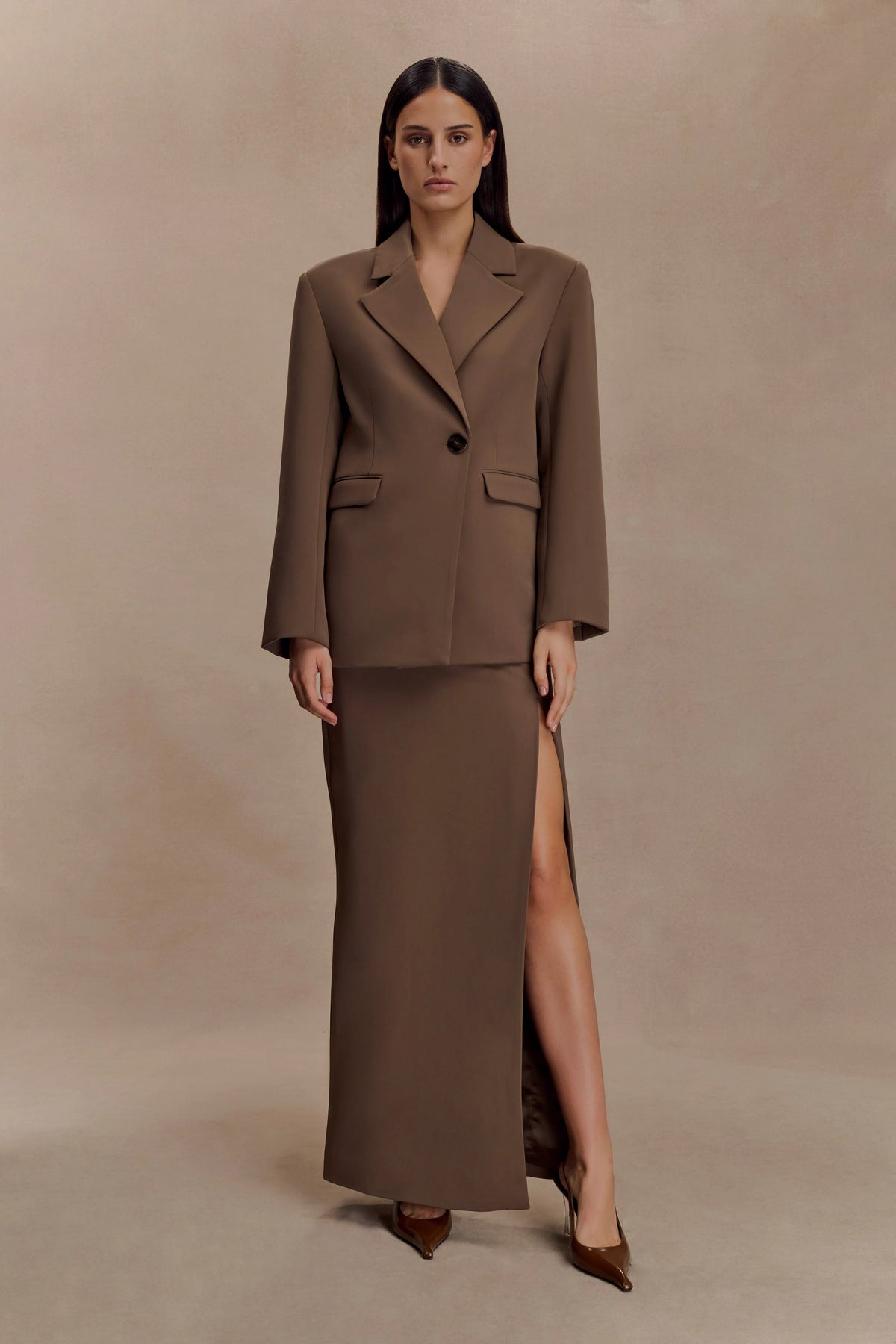 Cassie Column Maxi Skirt - Cacao Brown