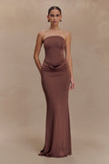 Madison Strapless Slinky Maxi Dress - Chocolate