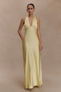Alice Satin Halter Maxi Dress - Lemon