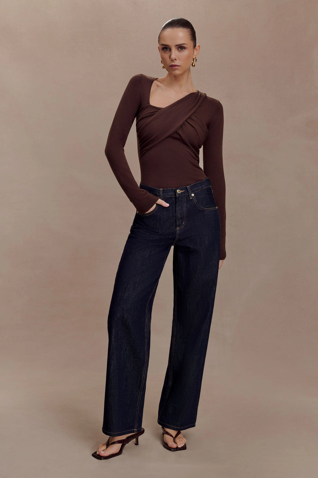 Kaylen Knit Long Sleeve Top - Dark Chocolate