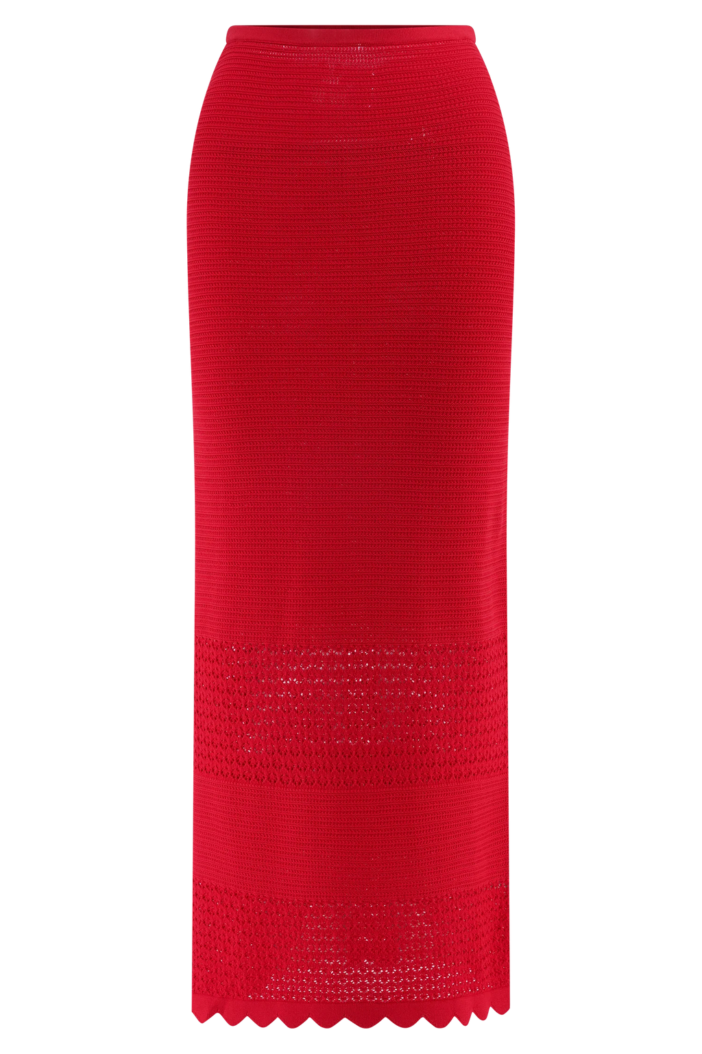 Madeline Scallop Knit Midi Skirt - Red