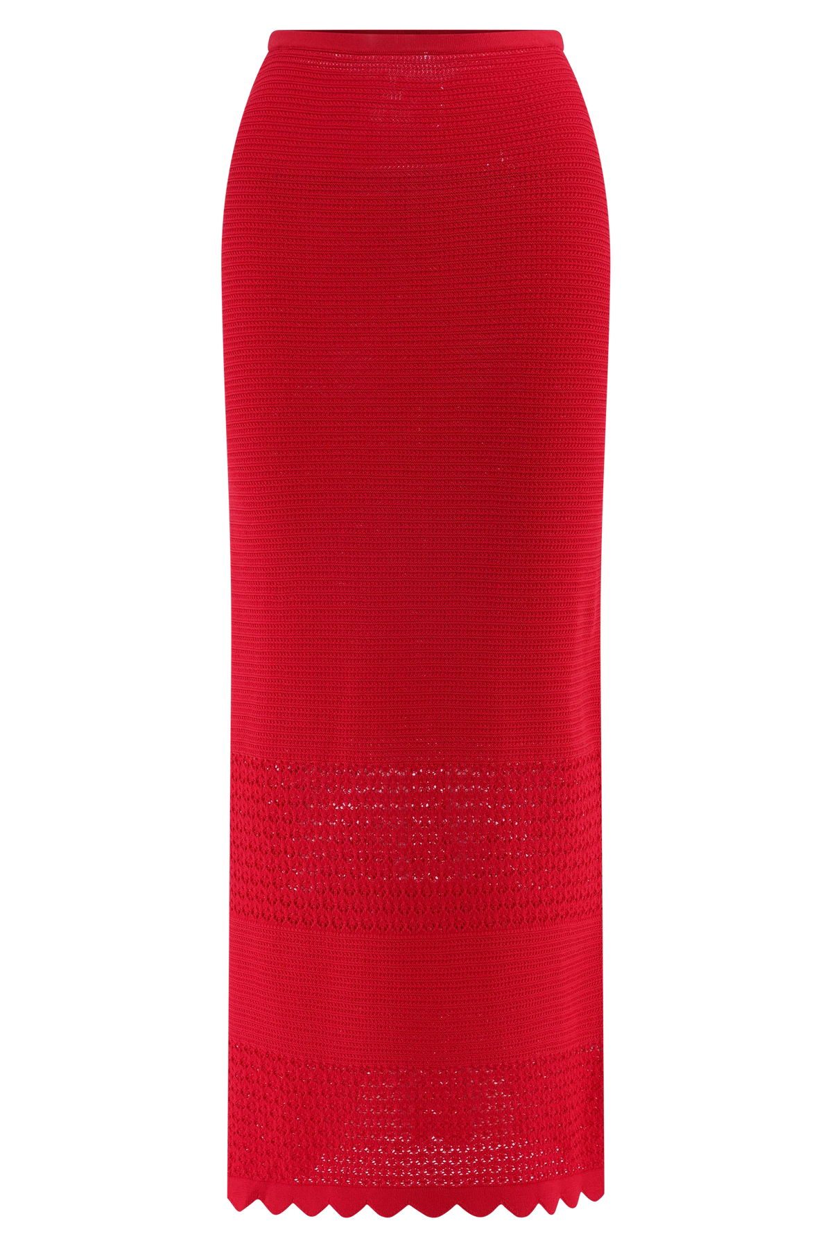Madeline Scallop Knit Midi Skirt - Red