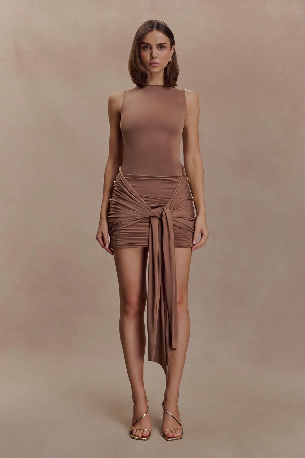 Sinead Slinky Mini Dress With Hardware - Mocha