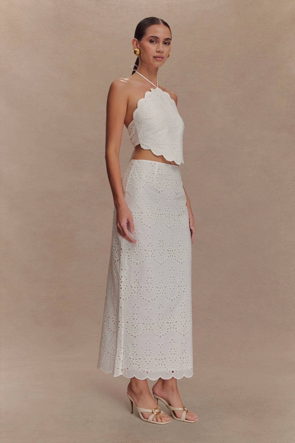 Kensley Broderie Midi Skirt - White