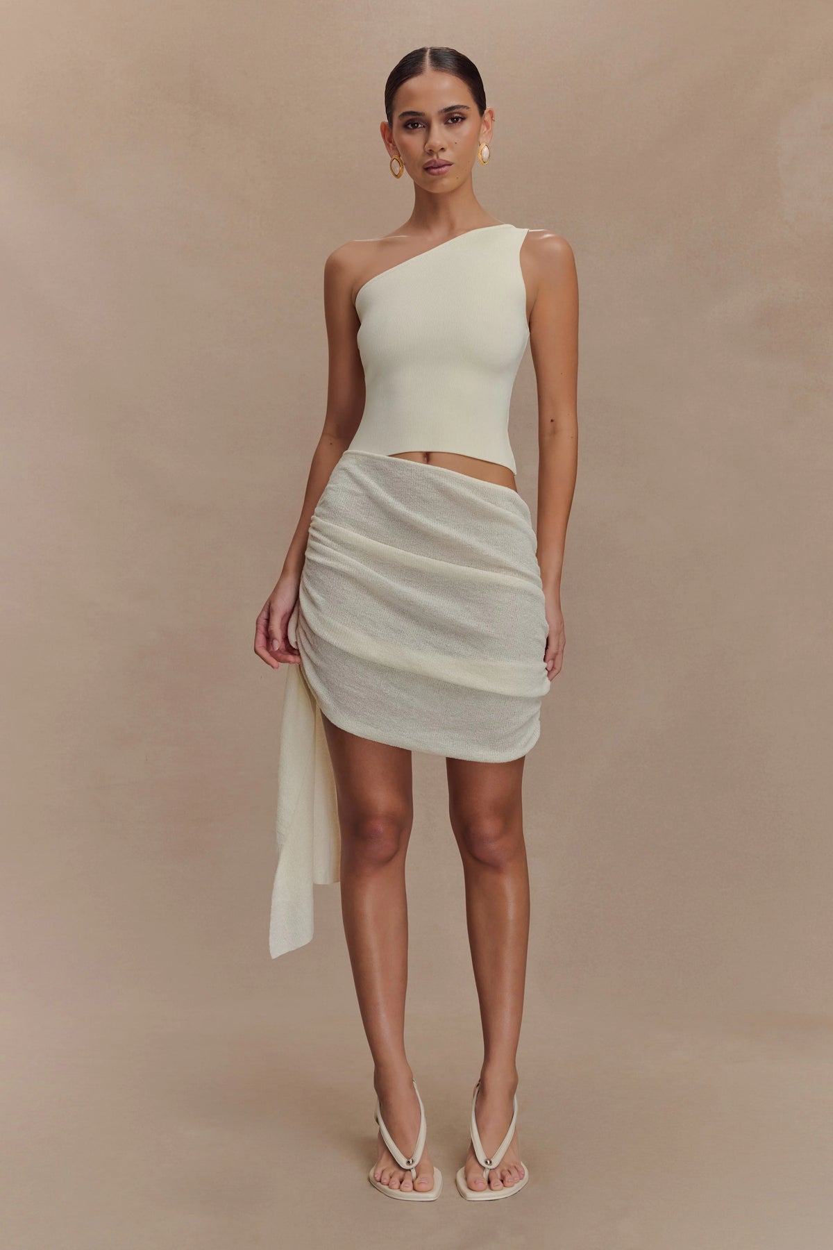 Cali Drape Skirt Knit Mini Dress - Ivory